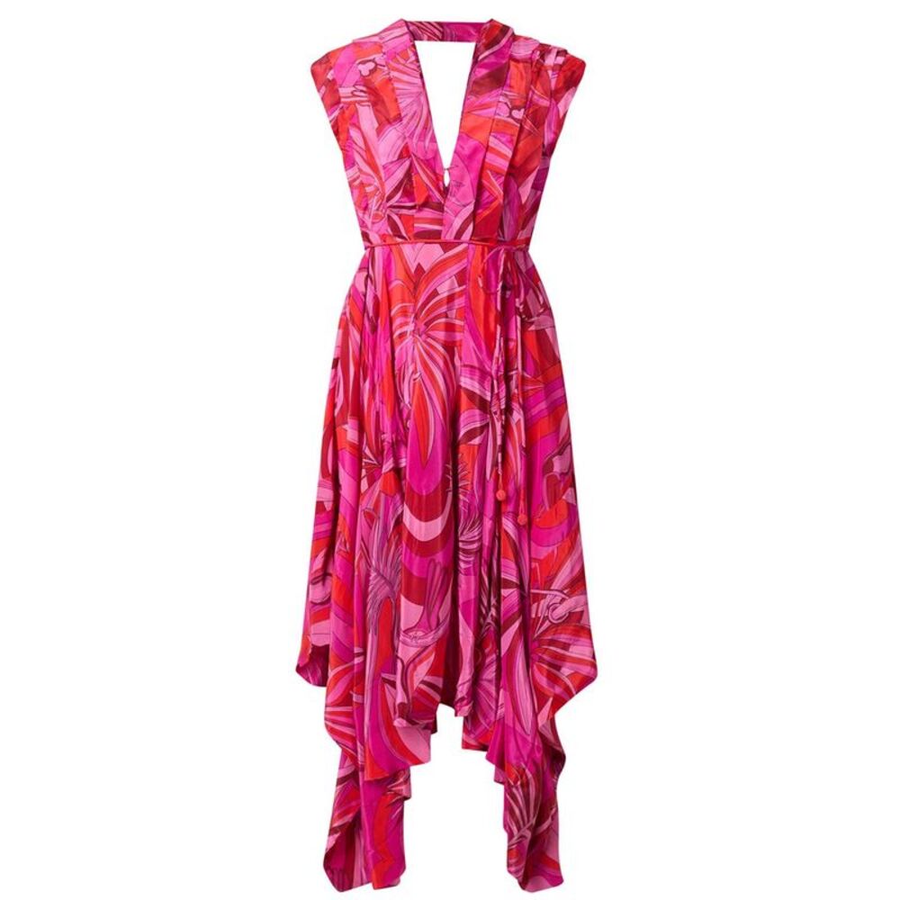Farm Rio Womens Endless Summer Asymmetric Midi Dress Small Red - NWT $298 - Picture 1 of 5